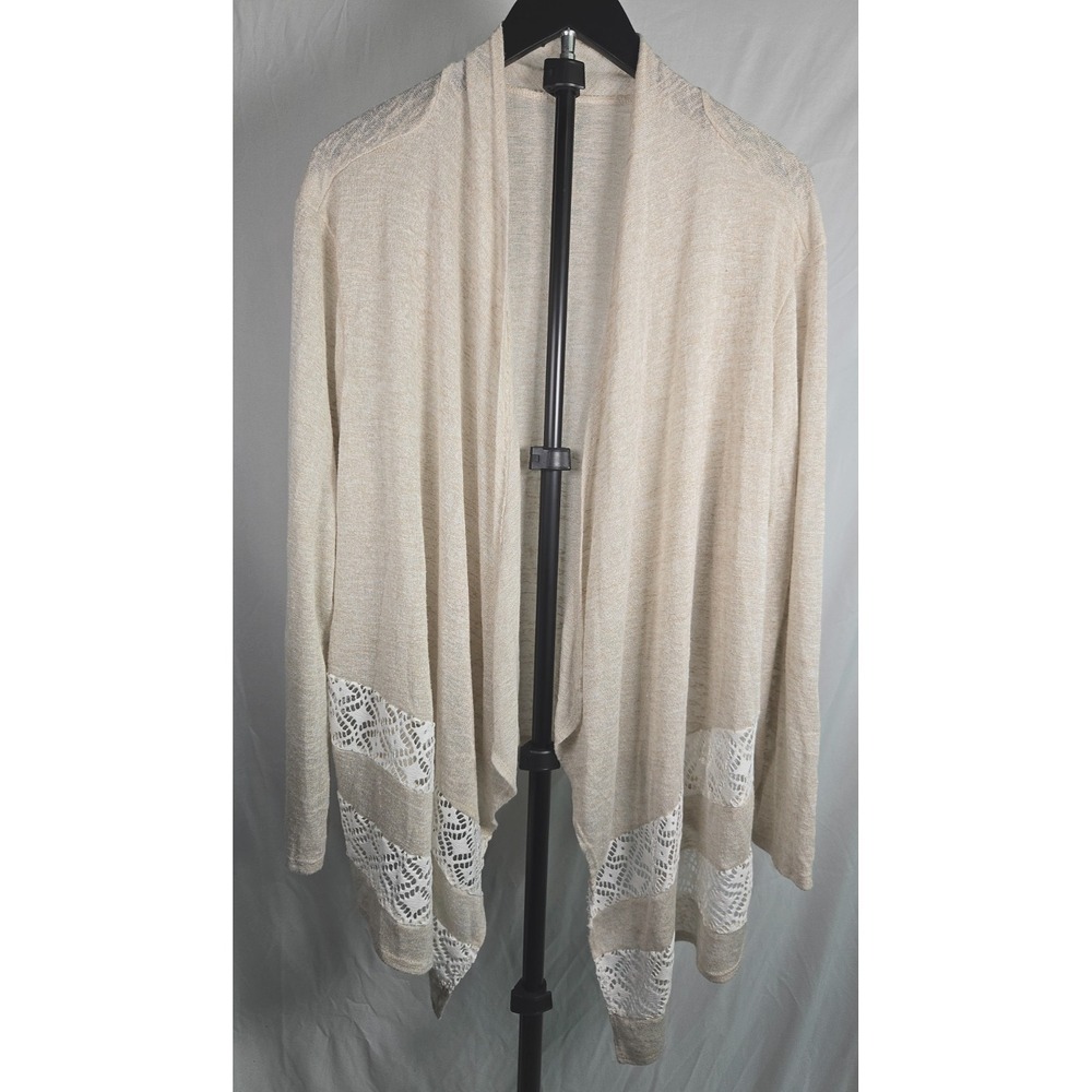 Womens Open Front Crochet Lace Cardigan Size XL Beige Boho Lightweight Festival
